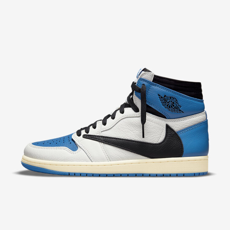Fragment Design Travis Scott Air Jordan 1 High OG azul, preto e branco de 2021